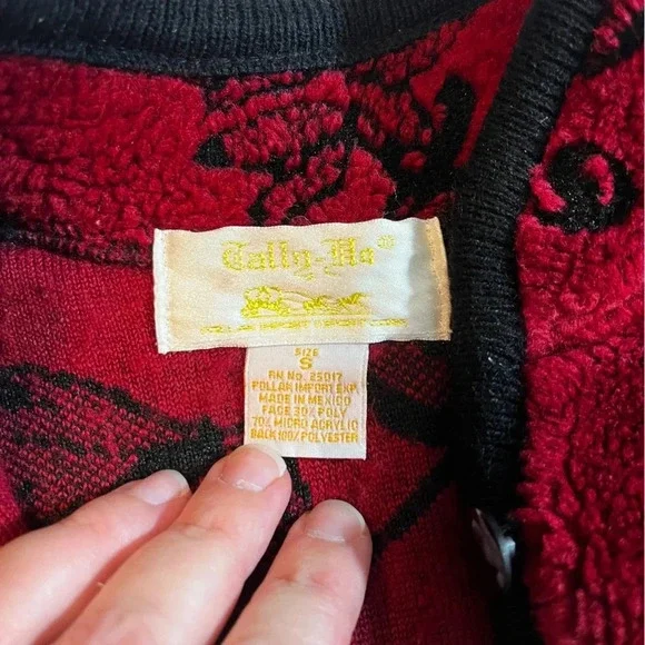 Vintage Tally-Ho Deep Red Floral Leaves Jacket Kimono Style Button Down Small - Picture 4 of 9